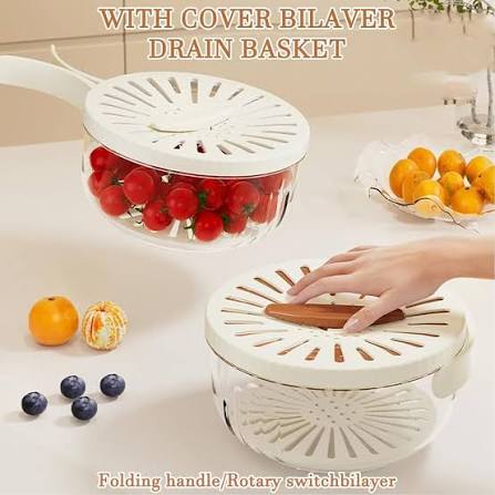 Fruit & Vegetable Drain Basket with Lid – Multifunctional Washing & Storage Container