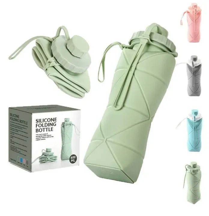 **Foldable Silicone Water Bottle with Leak-Proof Cap & Carrying Strap**