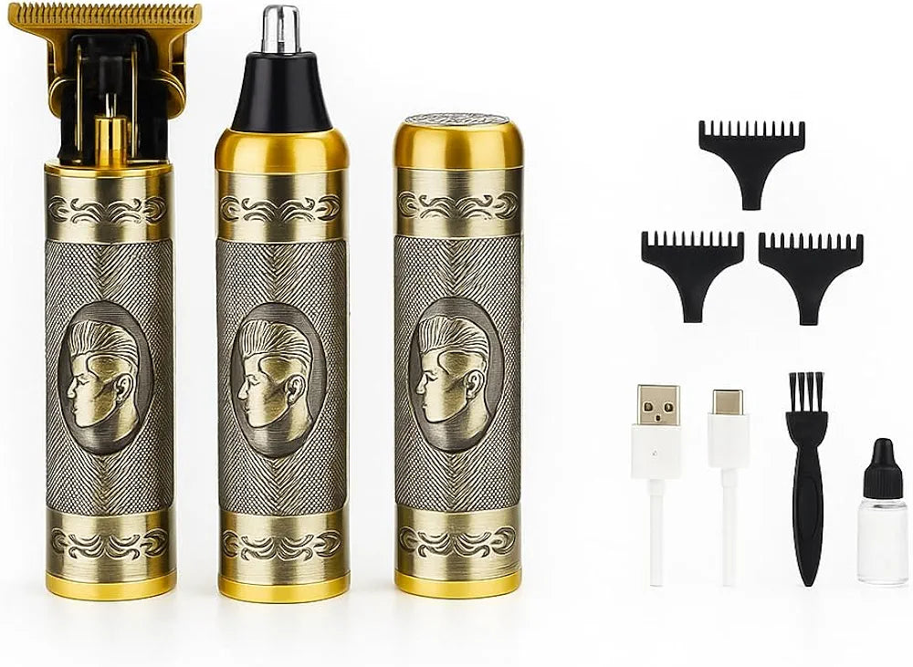 3 in 1Professional Cordless Hair Trimmer & Grooming Kit – Rechargeable Beard, Hair & Nose Trimmer with 3 Guide Combs