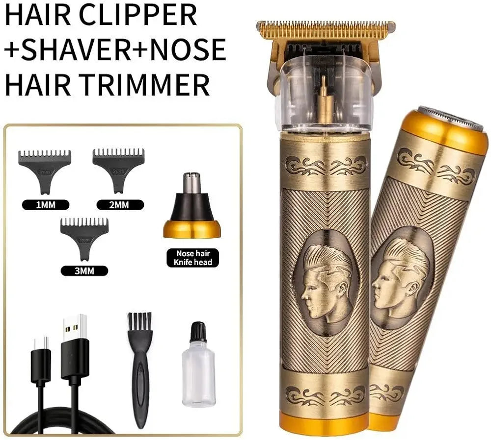 3 in 1Professional Cordless Hair Trimmer & Grooming Kit – Rechargeable Beard, Hair & Nose Trimmer with 3 Guide Combs
